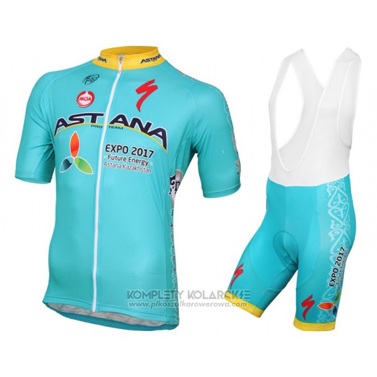 2016 Odziez Rowerowa Astana Jasny Niebieski Krotkie Rekawy i Rowerowe Szelkach